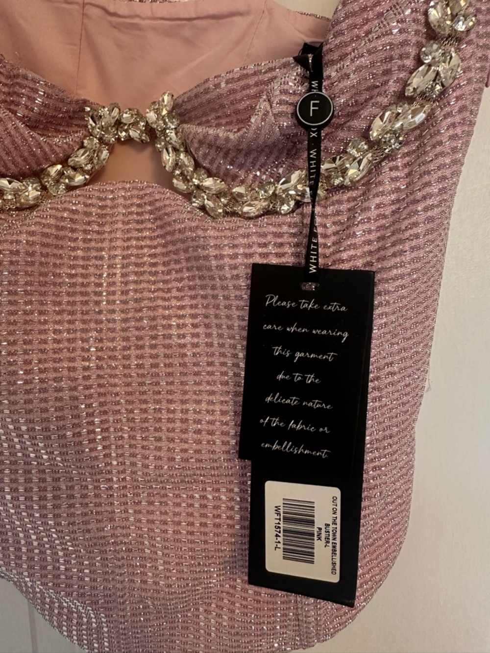 White Fox Boutique Pink Embellished Strapless Top